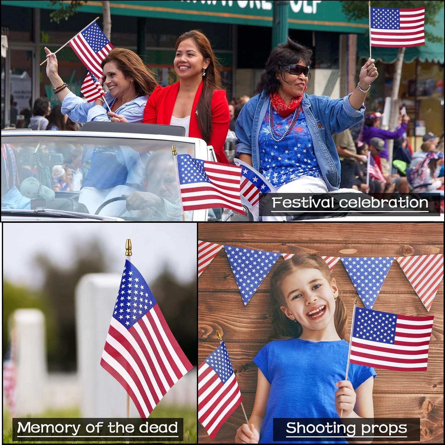 100 Pack 4Th of July Small American Flags on Sticks 4 X 6 Inch Mini Flags Stick Bulk Independence Day Handheld American Decoration with Solid Wooden Pole for Memorial Parades - Image 4