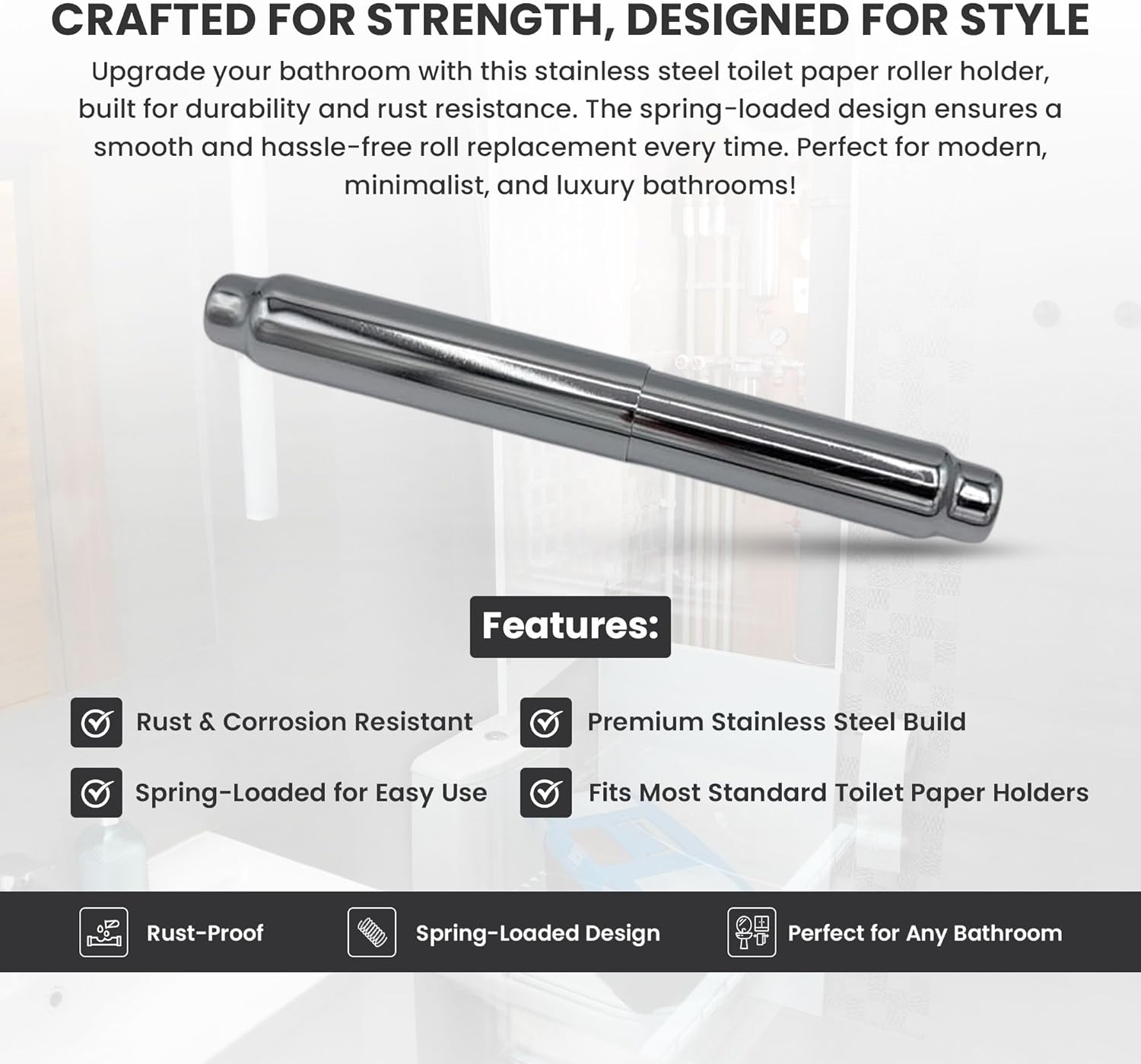 Premier Stainless Steel Toilet Paper Roller Holder, Spring-Loaded (Chrome) - Image 6