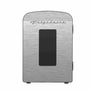 Frigidaire 0.17 Cu Ft 9 Can Retro Portable Mini Refrigerator with Door Window: Stainless Steel, 2 Shelves, ETL Listed