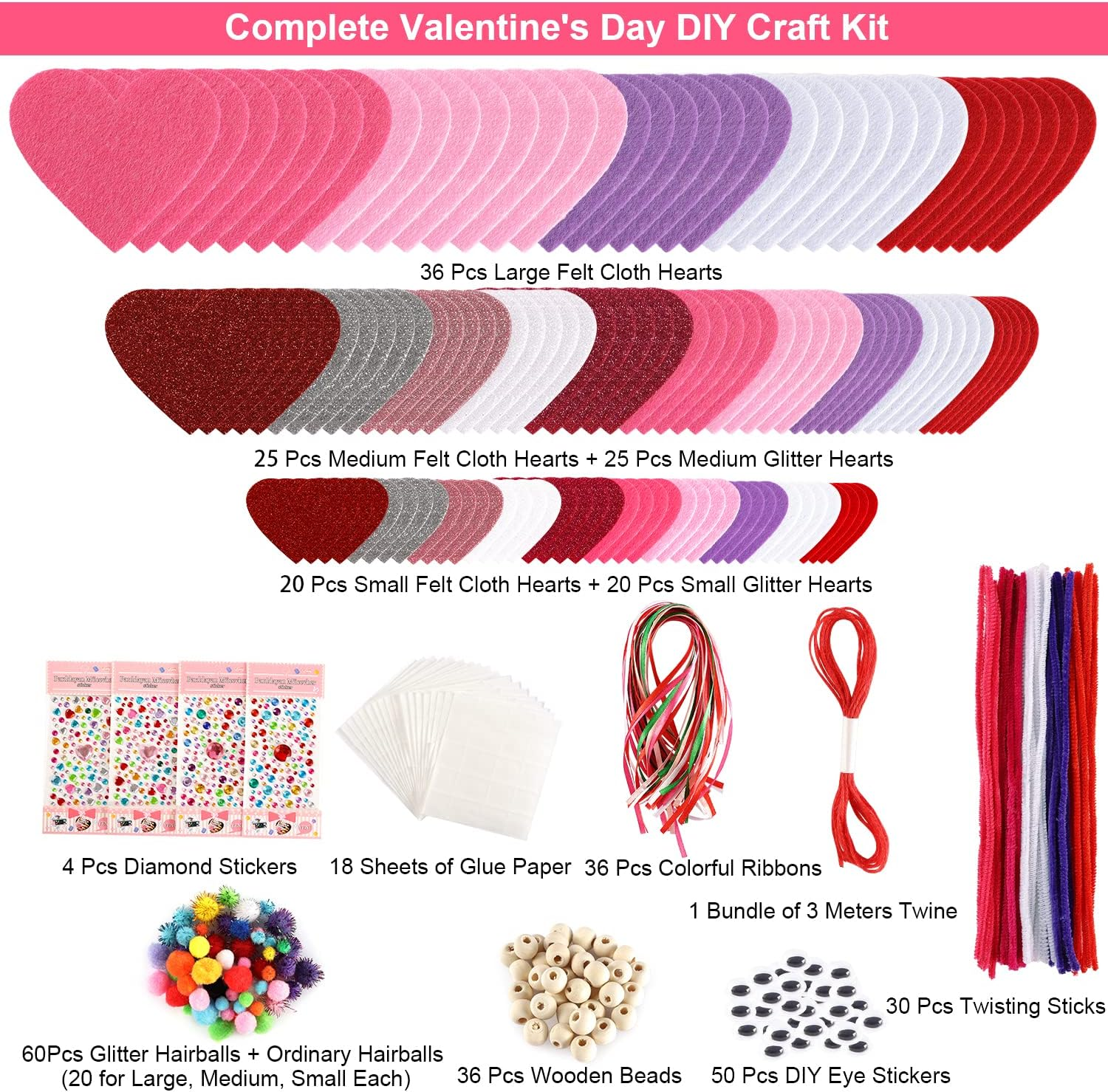 Valentine'S Day Crafts for Kids - 361PCS DIY Heart Craft Set for School Gift, 108 Hearts, 50 Googly Eyes, 60 Pom Poms, 36 Wooden Beads, Craft Supplies for Party Favor Decoration - Image 3