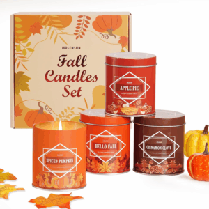Fall Candles – 36Oz (4×9Oz) Soy Candles Gift Set with Autumn Scents: Pumpkin Spice, Cinnamon Clove, Apple Pie, Hello Fall – Gifts for Women & Men, Autumn Home Decor
