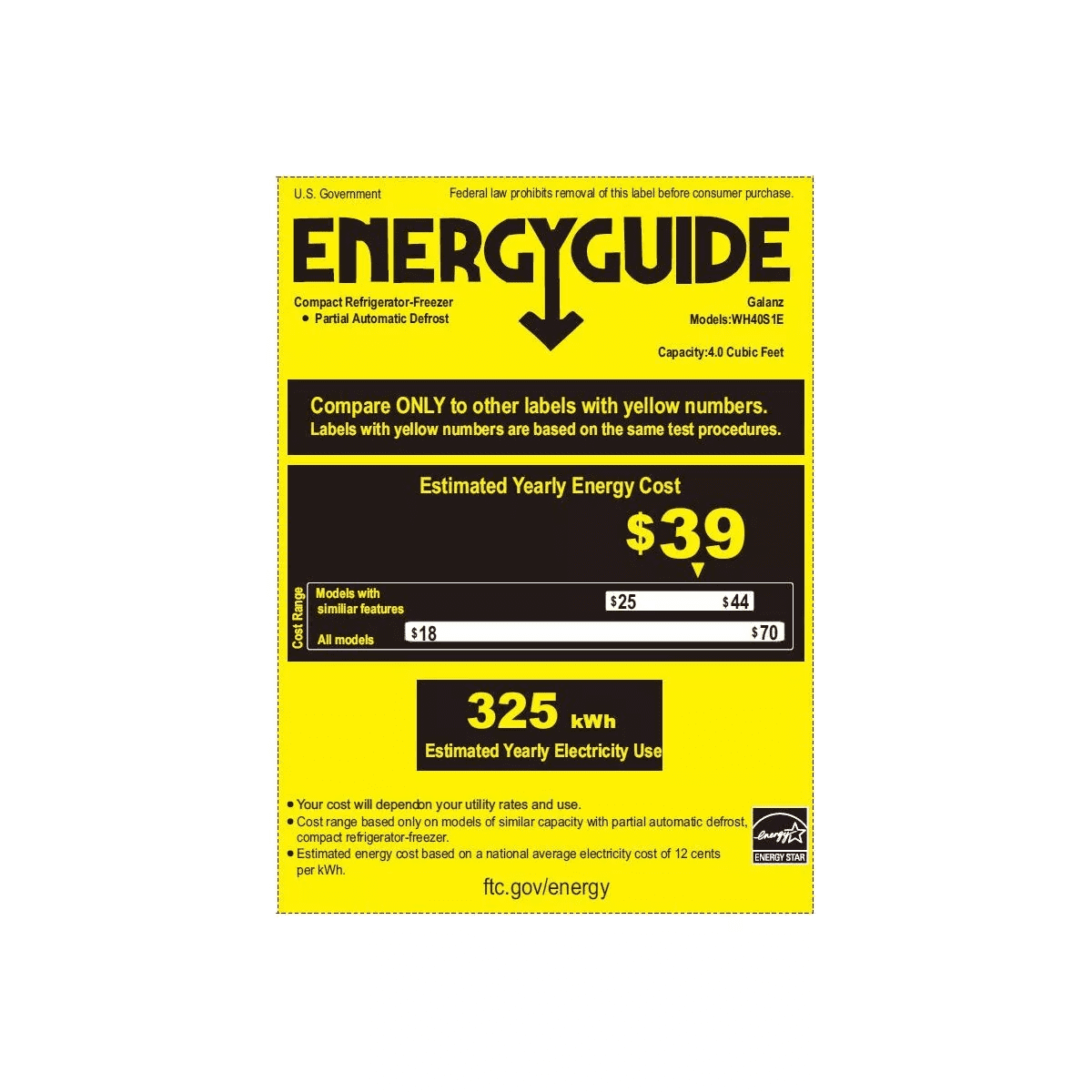 Whirlpool 4.0 Cu Ft Refrigerator WH40S1E - Stainless Steel: Mini Fridge, Energy Star, Reversible Door, 68.34 Lbs - Image 3