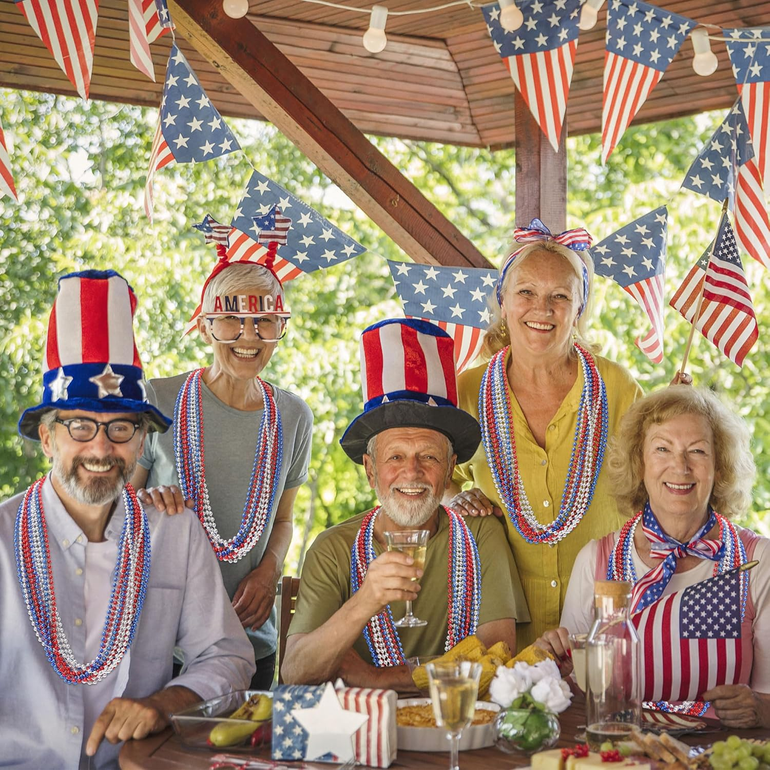 120 PCS 4Th of July Necklace, 33" Red Silver Blue Metallic Beaded Necklaces, Independence Day Party Accessories Patriotic Bead Necklace for Memorial Day Fourth of July Parades Party Supplies - Image 6