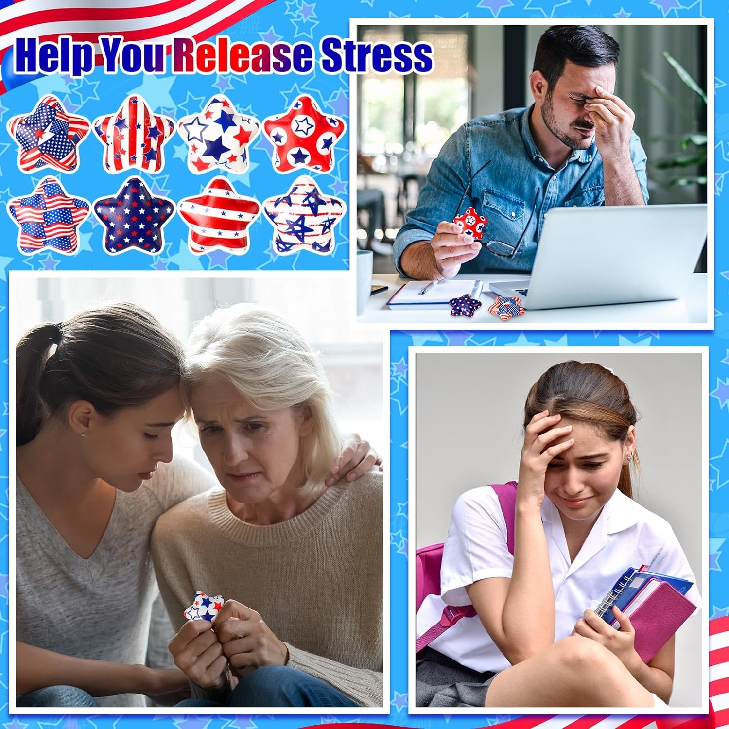 108 Pcs Patriotic Star Stress Ball Bulk 2 Inch Veterans Independence Day Mini Foam Stress Gifts Balls White Red Blue Relief Star Motivational Gifts for 4Th of July Party Carnival Reward(108 Pcs) - Image 4