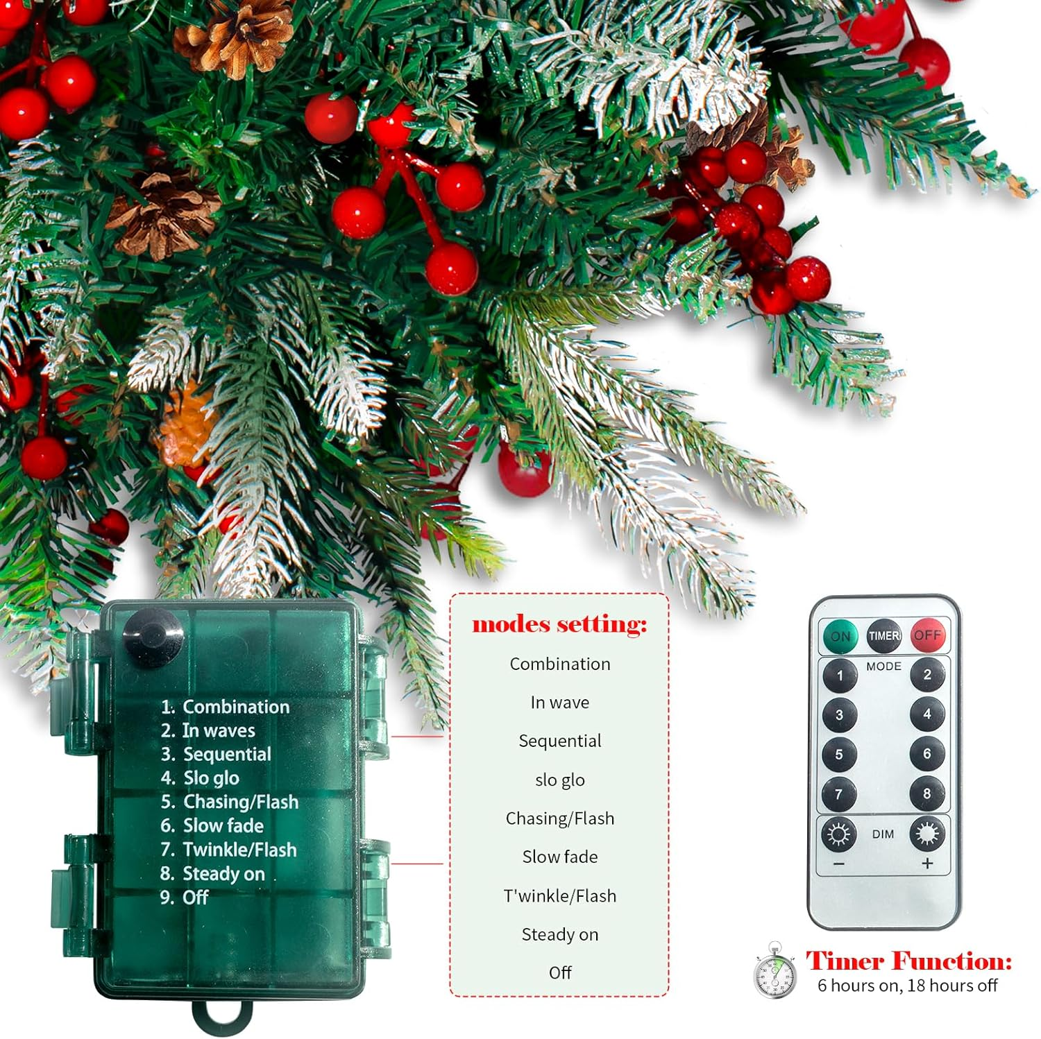 2 Pack Lighted Artificial Christmas Urn Filler, Battery Operated Pre-Lit Xmas Pine Trees, Tripod Stake and 60 LED Lights, Holiday Porch Decorations for Porch, Yard, Garden, Flower Beds(Warm White) - Image 7