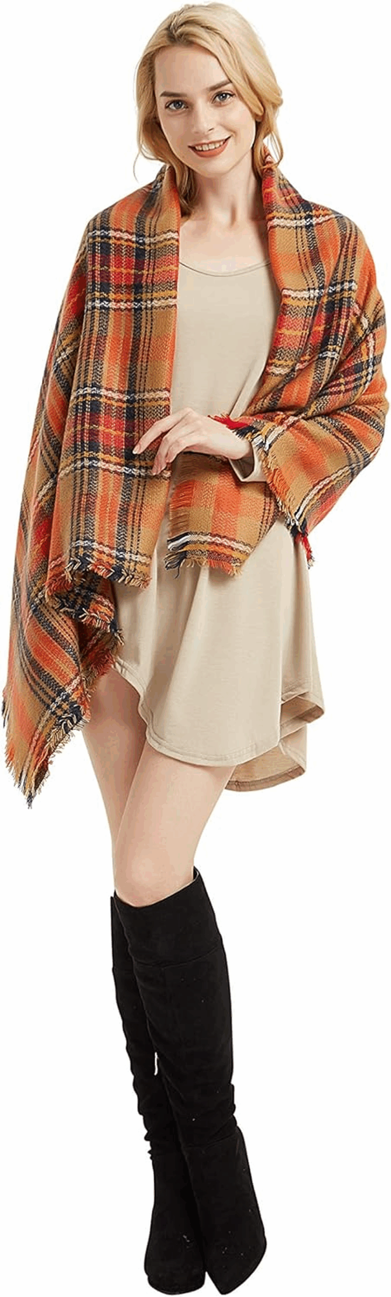 Women'S Fall Winter Scarf Classic Tassel Plaid Tartan Warm Soft Chunky Large Blanket Wrap Shawl Scarves - Image 5
