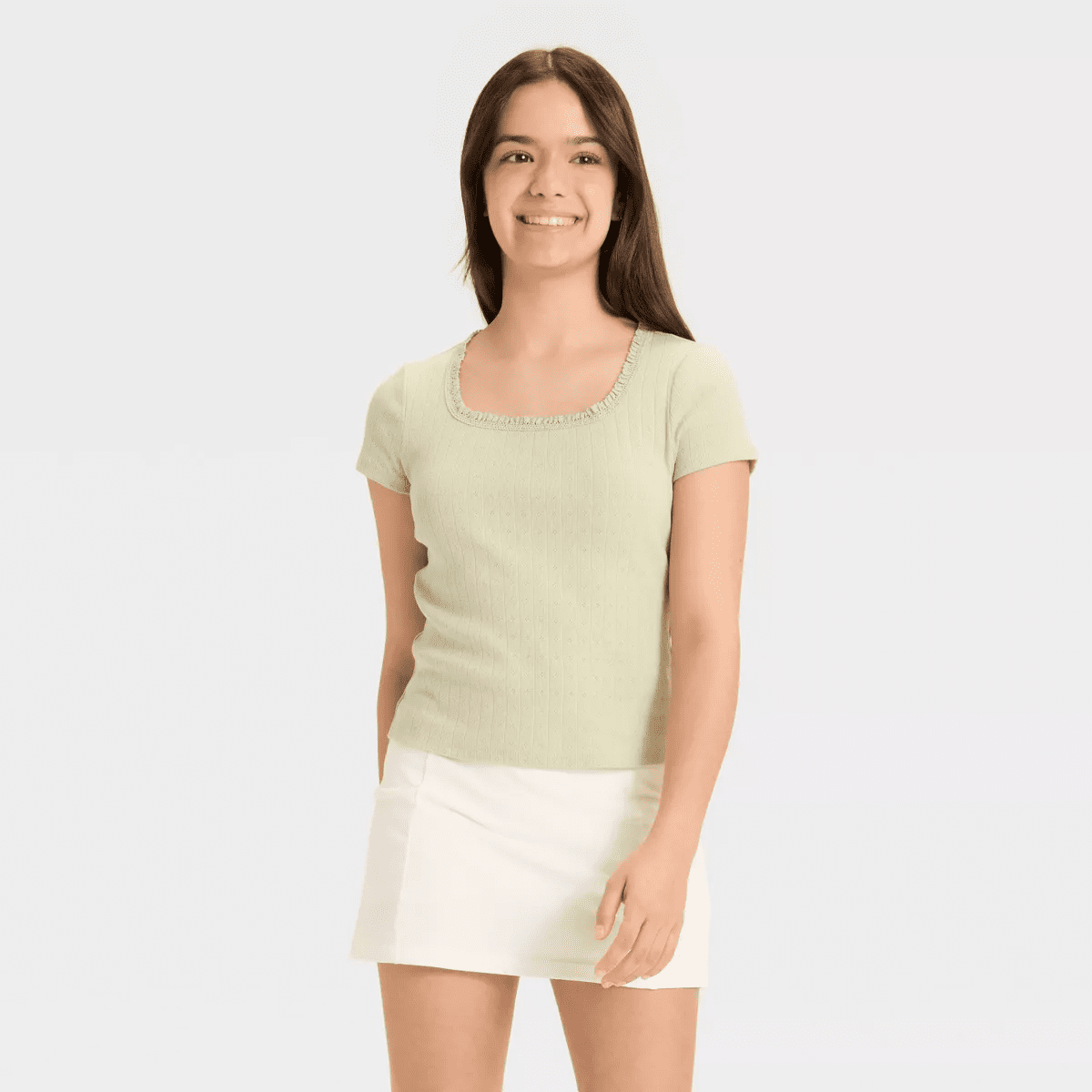 Girls' Lace Trim Short Sleeve Pointelle T-Shirt - Art Class - Image 5