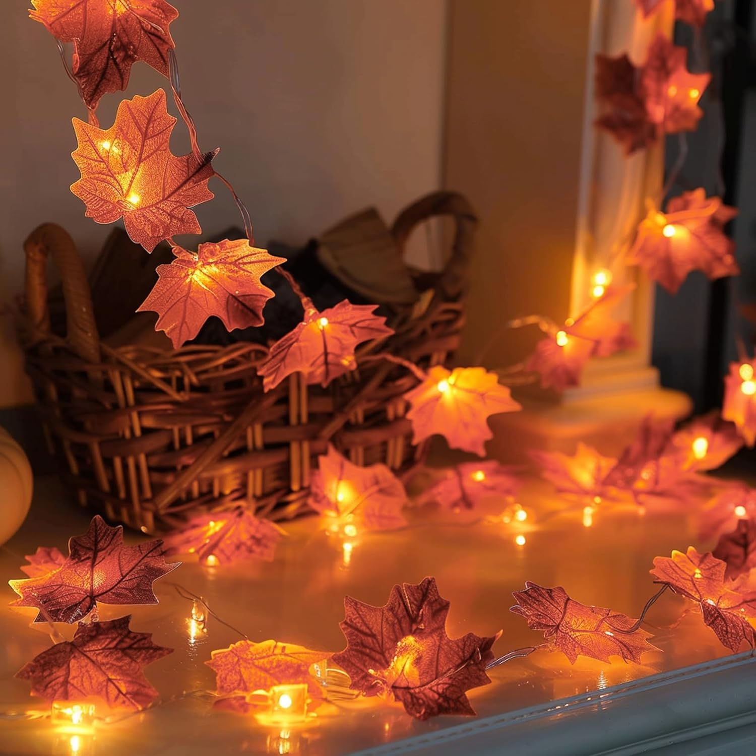 2 Pack Thanksgiving Maple Leaf String Lights, Total 20FT 40 LED Battery Operated Lighted Fall Leaves Garland, Thanksgiving Decorations for Indoor Outdoor Autumn Harvest Decor - Image 7