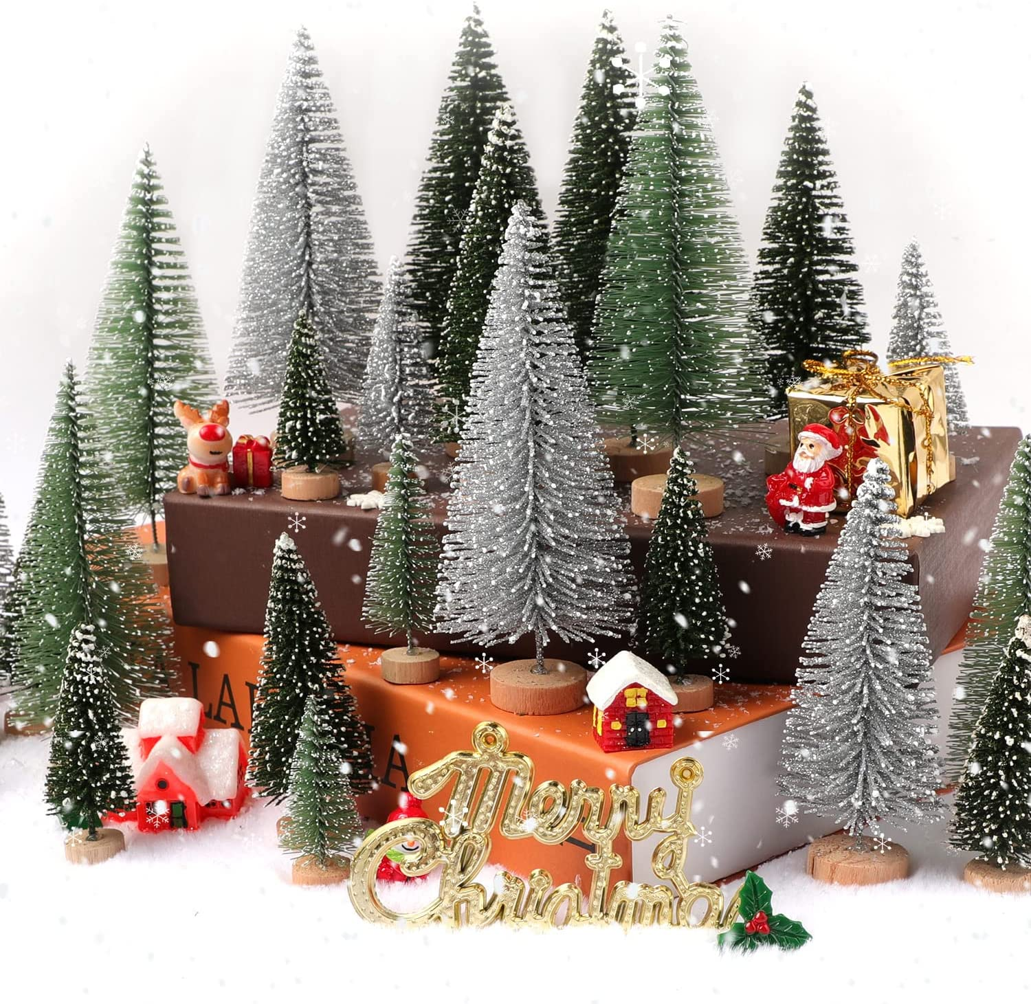 30Pcs Christmas Decorations Mini Christmas Trees, Artificial Christmas Tree Bottle Brush Trees with Wooden Base for Christmas Decor Christmas Party Home Table Craft - Image 2