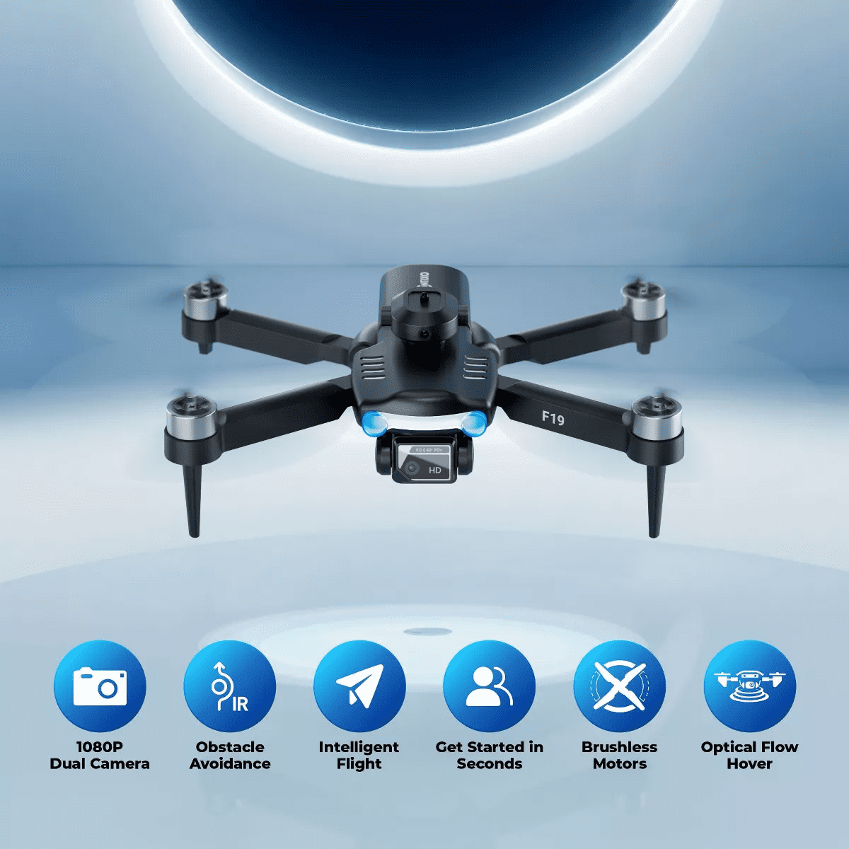 Contixo F19 Arvo Foldable Drone with 1080P HD Camera, FPV, Obstacle Avoidance, 2 Batteries, Brushless Motors & LED Lights – Black - Image 3