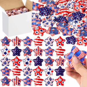 108 Pcs Patriotic Star Stress Ball Bulk 2 Inch Veterans Independence Day Mini Foam Stress Gifts Balls White Red Blue Relief Star Motivational Gifts for 4Th of July Party Carnival Reward(108 Pcs)