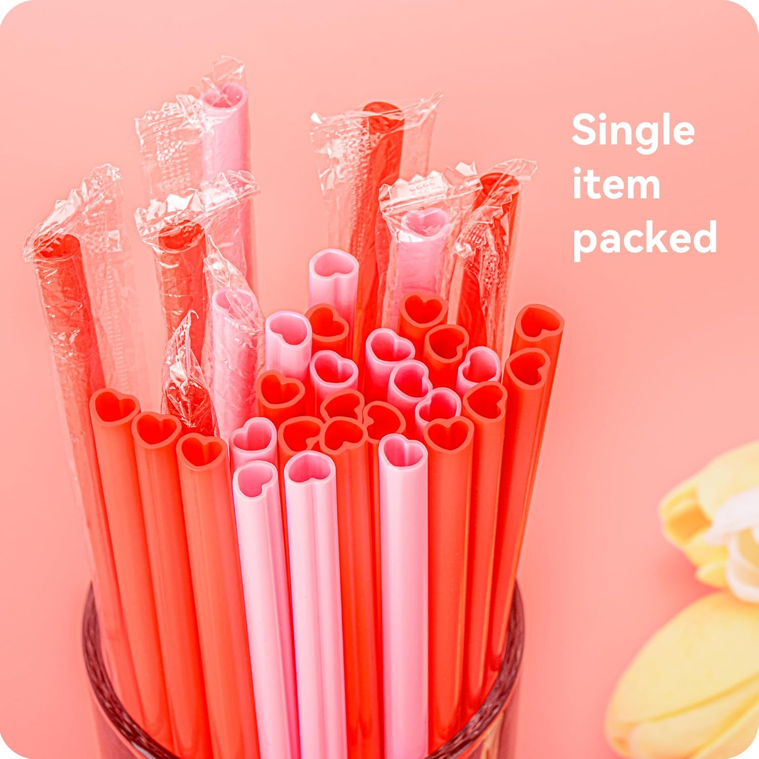 50 Pcs Red Heart Shaped Disposable Straws- Plastic Drinking Cute Straw for Valentines Day Cocktail Birthday Party Bridal Shower Wedding Supplies, Individually Wrapped (Red) - Image 6