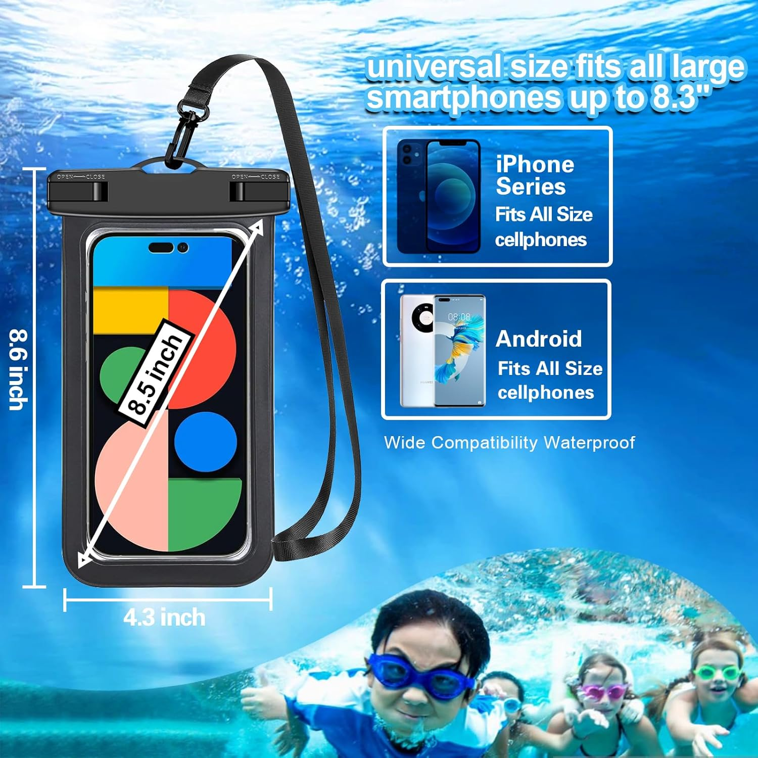 Up to 8.3" 4 Pack Multicolor Universal Waterproof Phone Pouch, Large Phone Waterproof Case Dry Bag,Protection Level: Ip68,Outdoor Sports for Apple Iphone,Samsung,And More,Black,Blue,Pink,Orange - Image 2