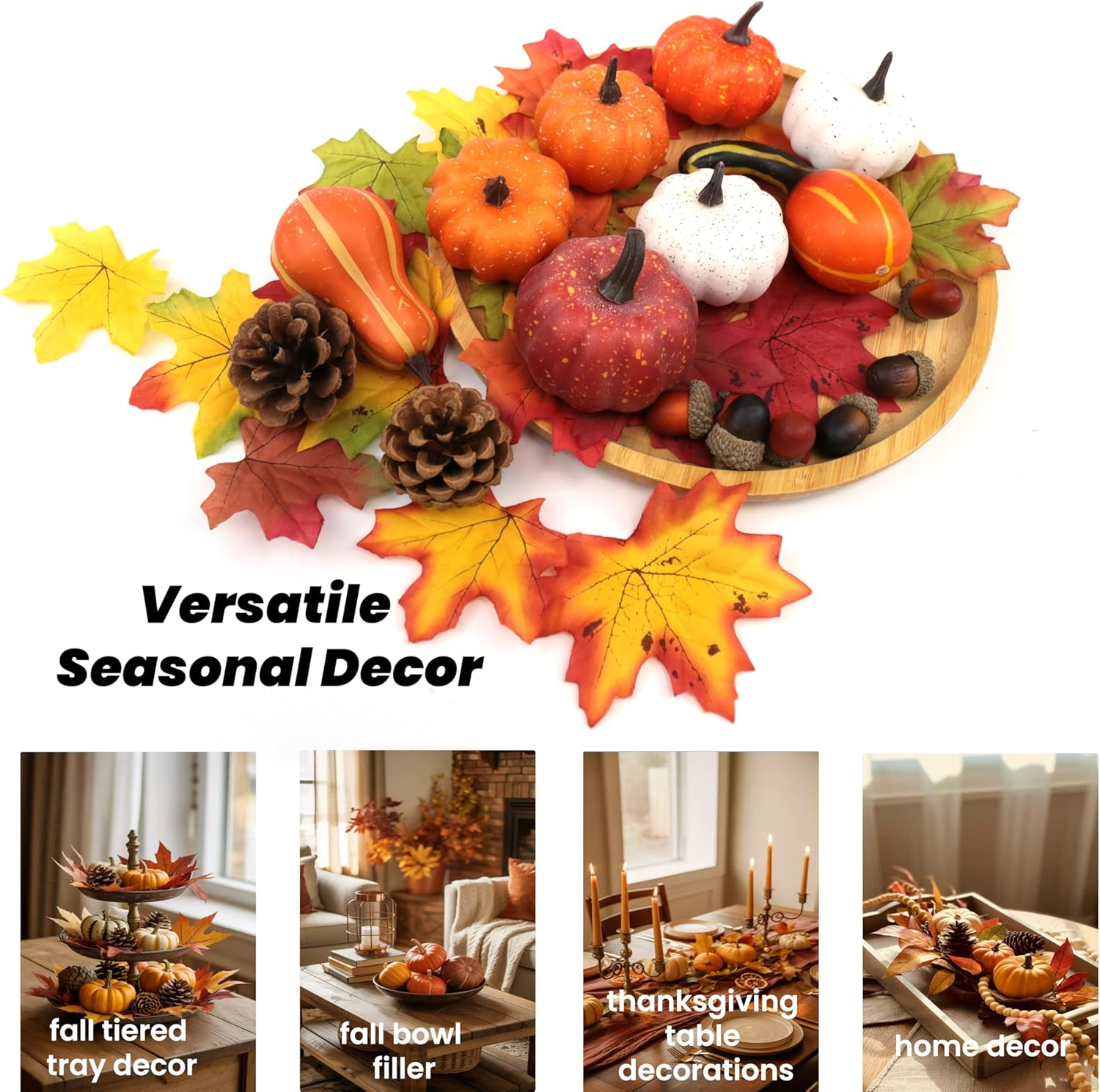 36PCS Mini Artificial Pumpkins Fall Decor Set - Realistic Small Fake Pumpkins for Decorating with Gourd Fall Leaves Acorns Pinecones for Autumn Table Centerpiece, Thanksgiving Harvest Home Decorations - Image 2