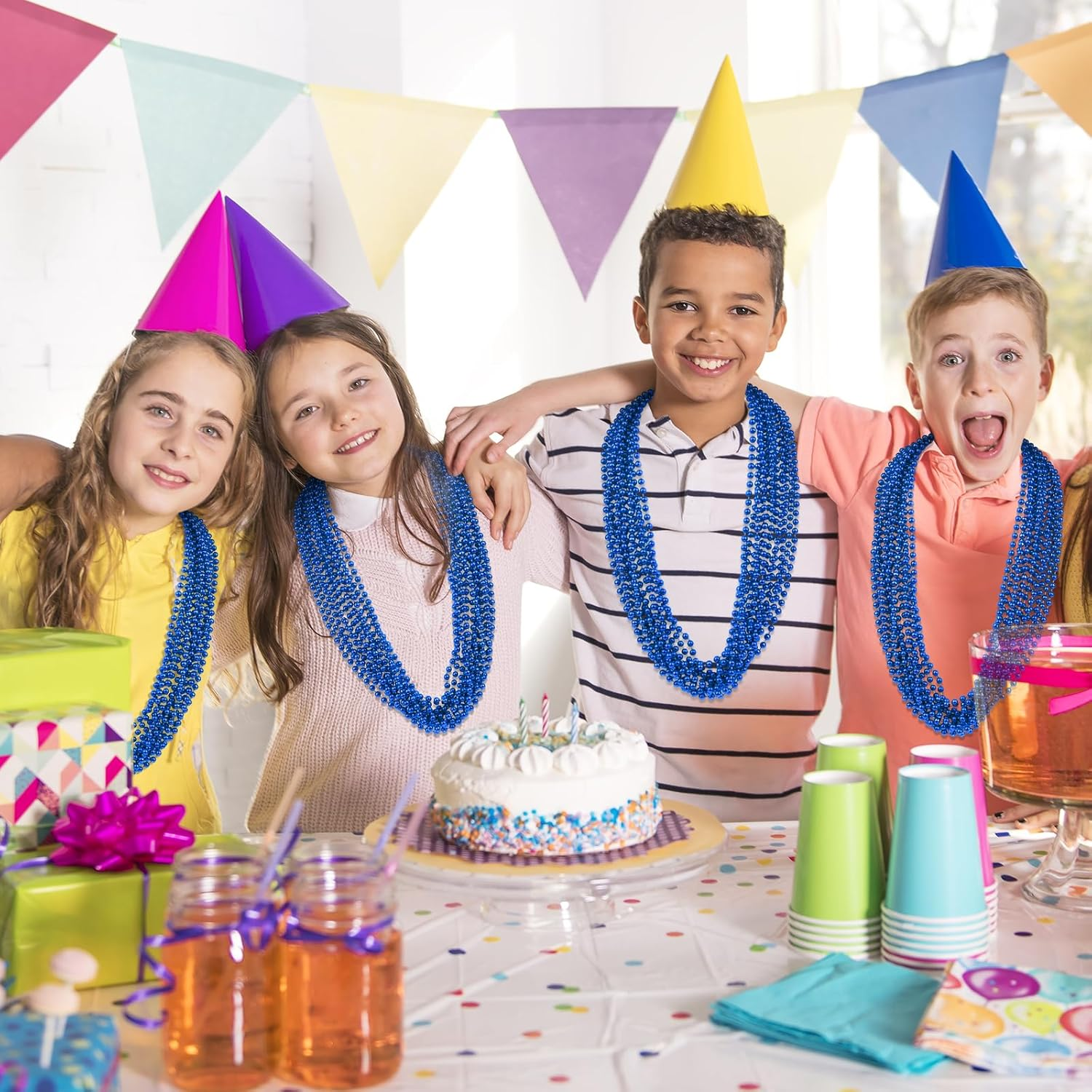 100 PCS Blue Bead Necklace, Blue Mardi Gras Beads Christmas Necklaces, 33" 4Th of July Patriotic Beaded Necklace, Parade Throw Accessories for Independence Day Mardi Gras Hanukkah Pirate Theme Party - Image 5