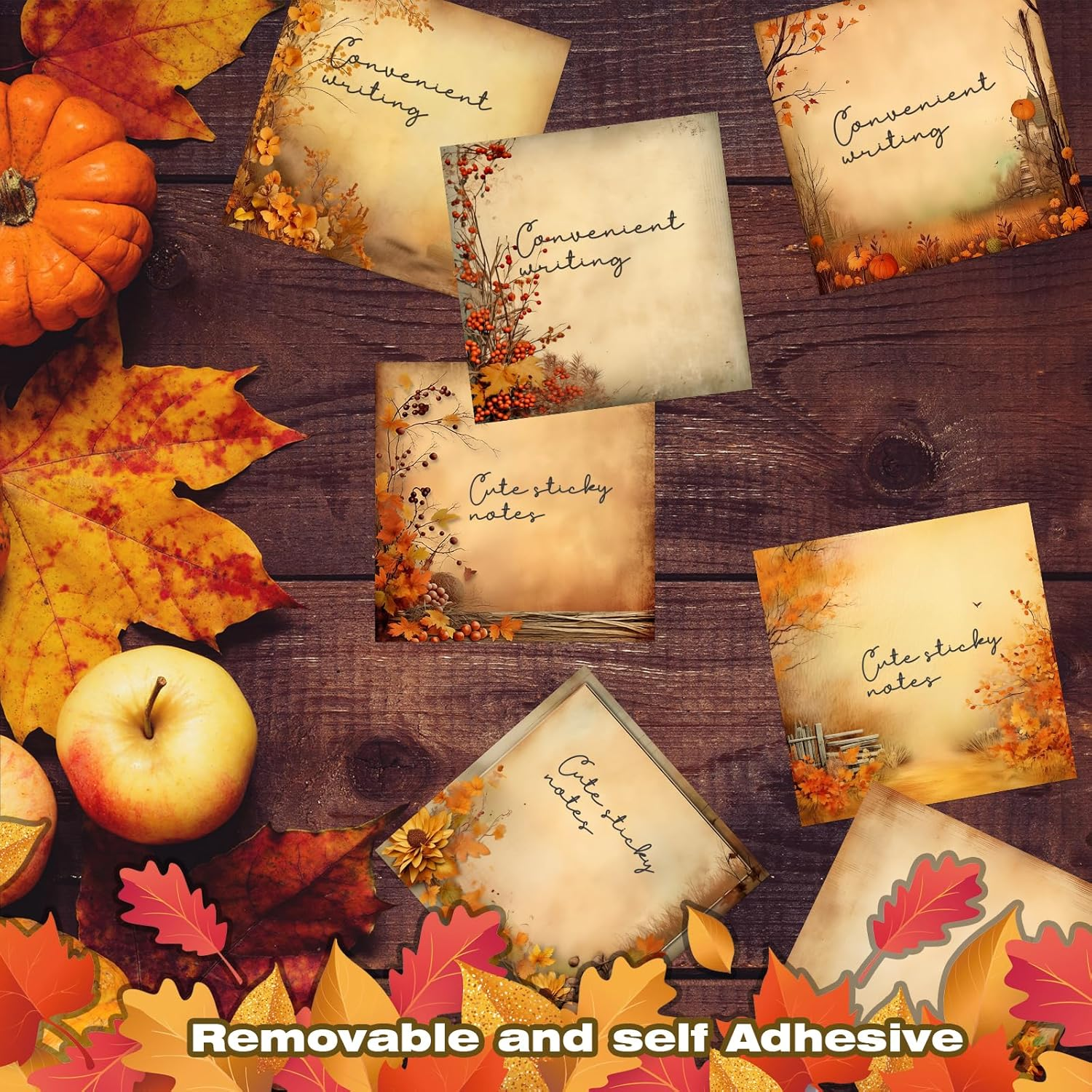 16 Pieces Fall Sticky Notes 3X3 Inch Cute Fall Maple Leaf Note Pads Adesive Memo Notes for Reminder Studying Planning School Office Home Teacher Student Present, 16 Designs - Image 6