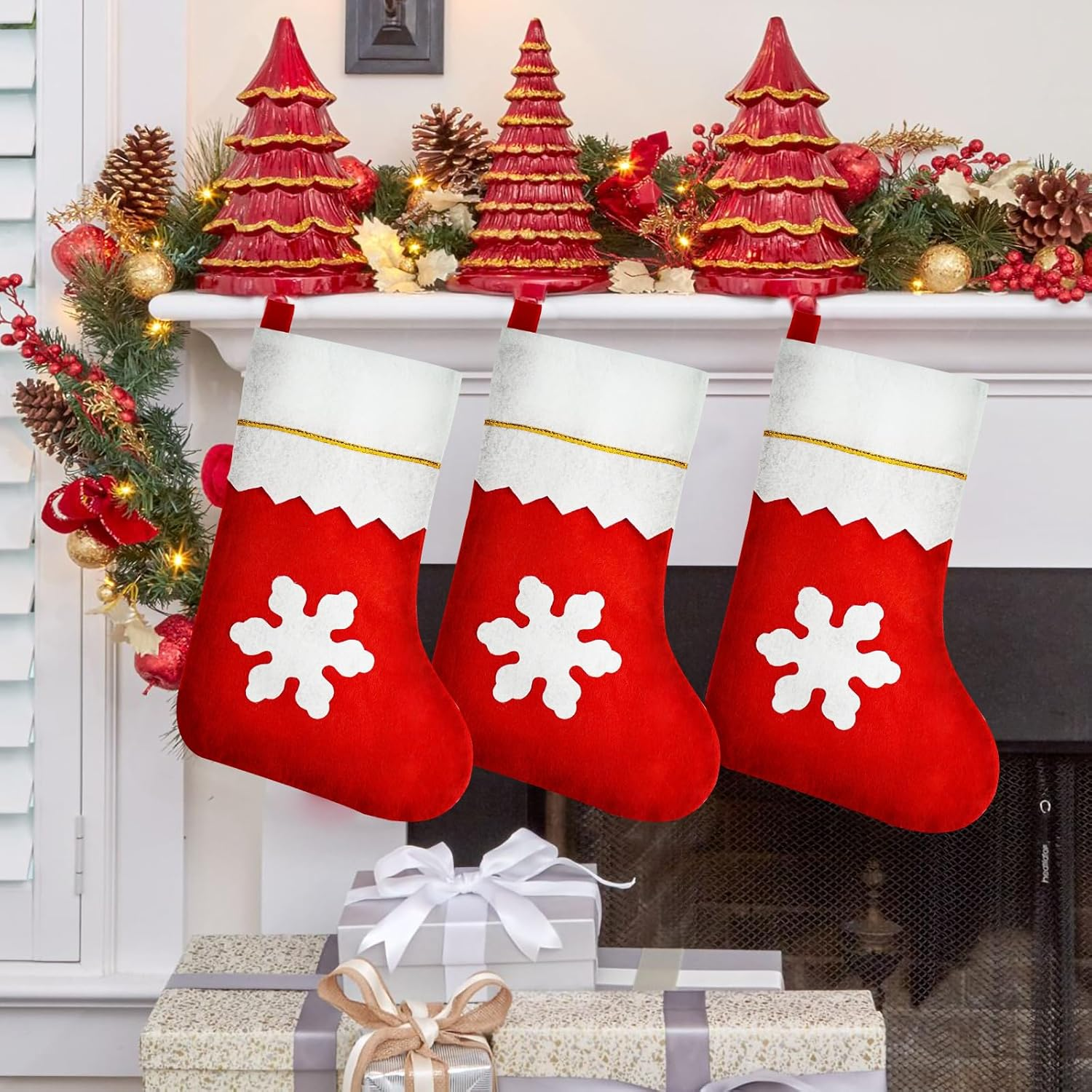 100 Pieces Red Felt Christmas Stockings Bulk 15 Inch Large Christmas Santa Stockings Hanging Xmas Stockings for Christmas Trees Holiday Home Party Decoration(Red with White Trim) - Image 6