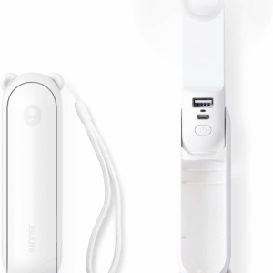 Handheld Mini Fan, 3 in 1 USB Rechargeable Portable Fan [12-19 Working Hours] with Power Bank, Flashlight, Pocket Design for Travel/Summer/Concerts/Lash, Gifts for Women (White)