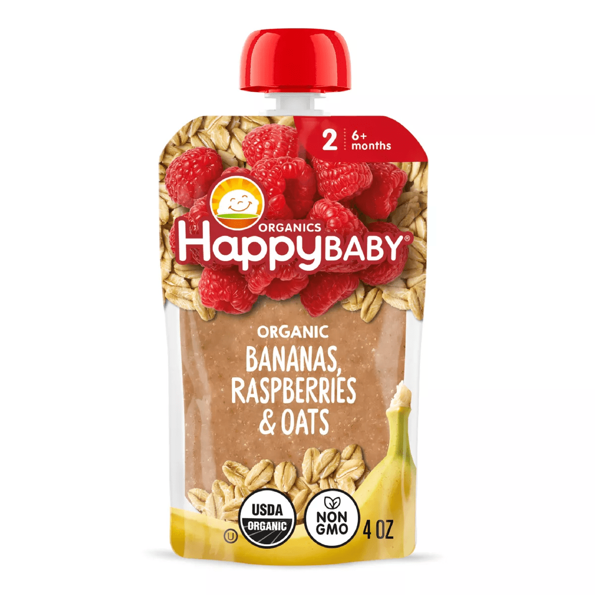 Happybaby Clearly Crafted Bananas Raspberries & Oats Baby Food Pouch