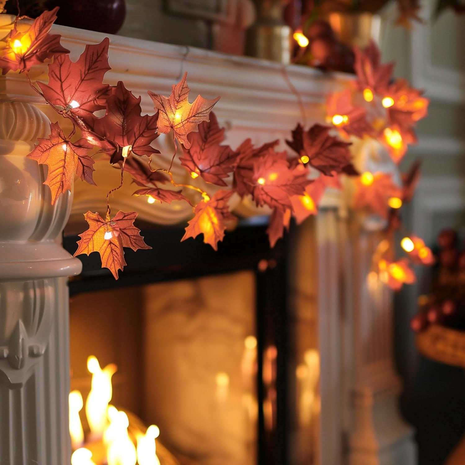 2 Pack Thanksgiving Maple Leaf String Lights, Total 20FT 40 LED Battery Operated Lighted Fall Leaves Garland, Thanksgiving Decorations for Indoor Outdoor Autumn Harvest Decor - Image 6