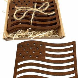 American Flag Wood Coasters Set - This USA Gift Include 4Pcs Carved Wooden Coasters for Drinks - Great Patriotic Home Decor for Independence Day Decorations