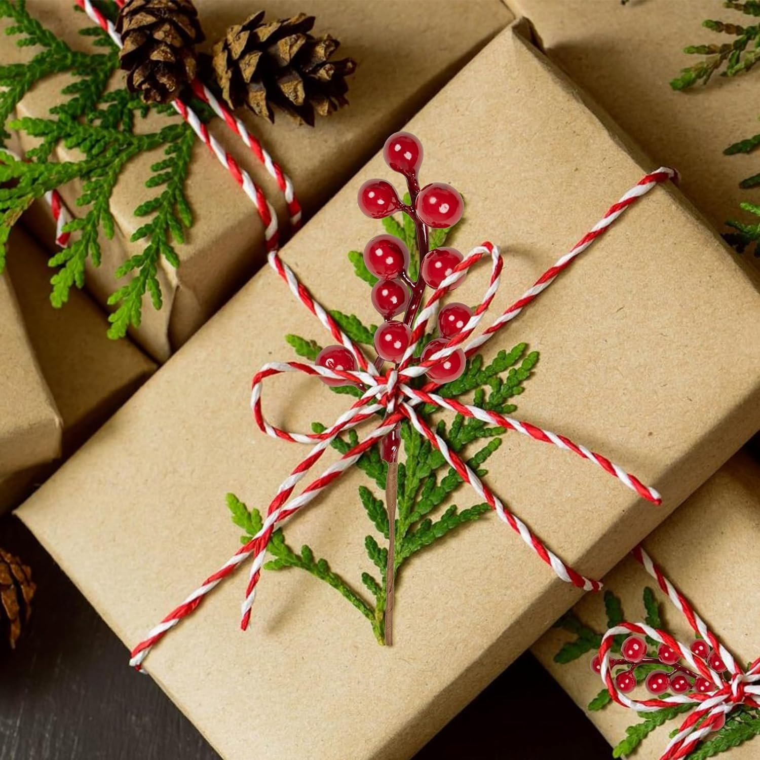 32 Pack Christmas Tree Decorations, Artificial Red Berry Stems 6.5 Inch Christmas Berry Picks with Holly Berries for Xmas Winter Holiday Home DIY Ornaments - Image 5