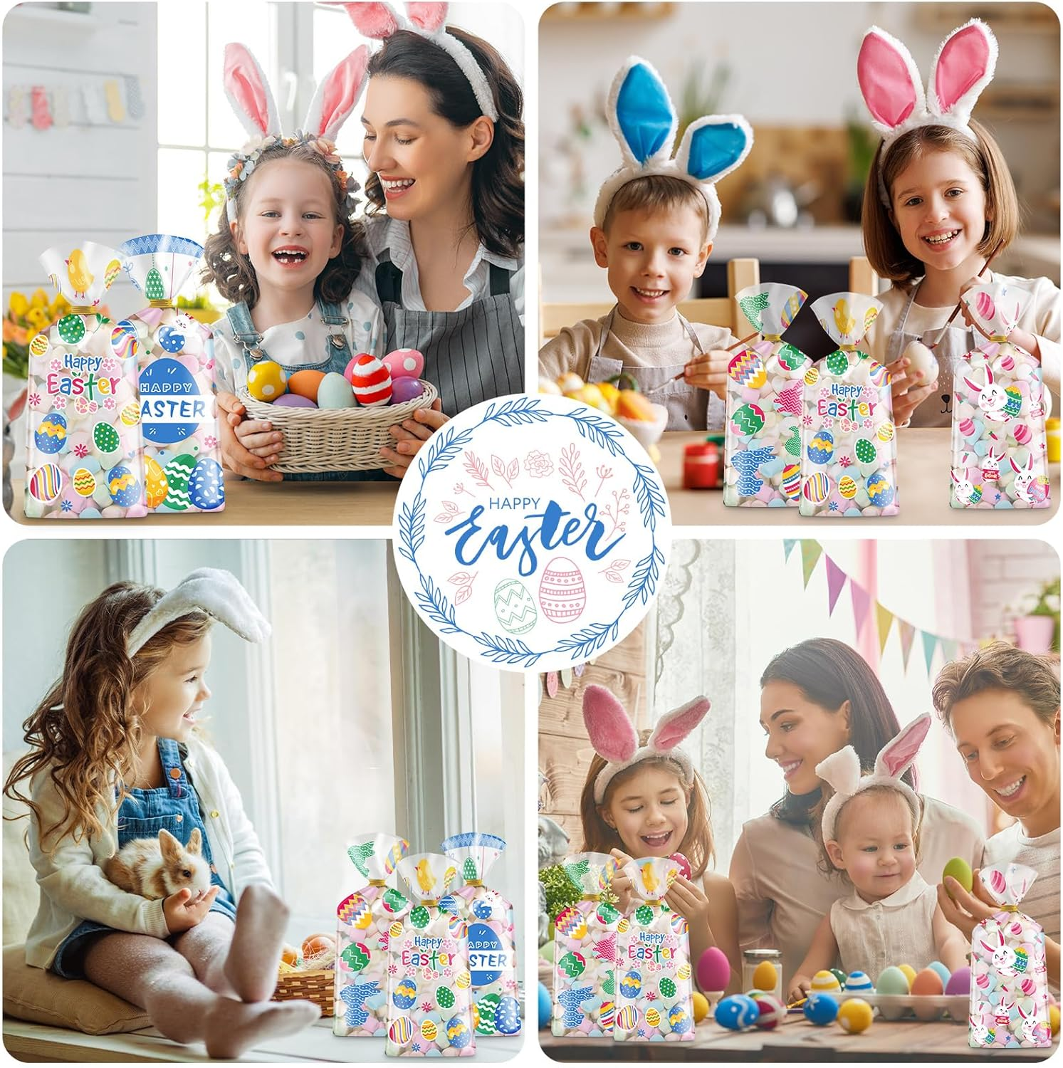 100 Pcs Easter Treat Bags - Happy Easter Gift Bag, Easters Eggs Plastic Cellophane Bag, Clear Colorful Easters Bunny Goodie Candy Favor Bags with Gold Twist Ties for Easte Party Favors Supplies - Image 7