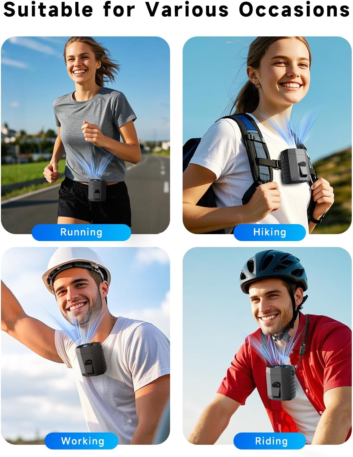 2025 Smart Portable Rechargeable Fan with LED Light & 25H Runtime, 4-Speed 9200RPM Turbo Cooling Personal Waist Fan, Wearable Neck & Belt Clip for Camping, Outdoor, Hiking - Black - Image 6