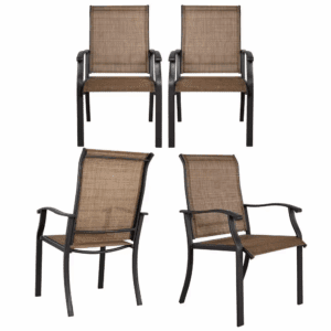 Sling Metal Outdoor Dining Chair in Brown(4-Pack)