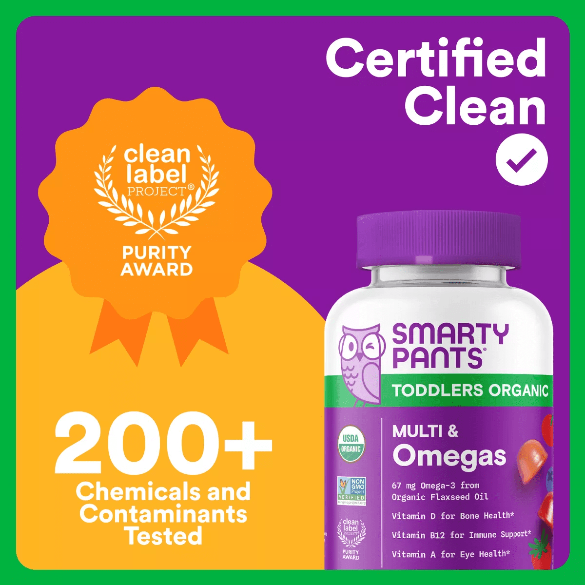 Smartypants Organic Toddler Multi & Vegetarian Omega 3 Gummy Vitamins with D3, C & B12 - 45 Ct - Image 7