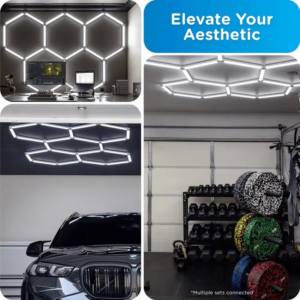 Ultrabrite Hex Lights 16Pack 6.5 Inch/1.45Ft Integrated LED Strip Light Fixture White Dimmable 16000Lm 5000K Wall Remote - Image 2