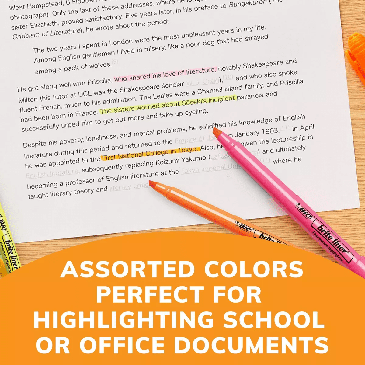 Bic 5Pk Highlighter Brite Liner Assorted: Medium Point, Multicolored Ink, Art & Office Supplies, Highlighters for School - Image 6