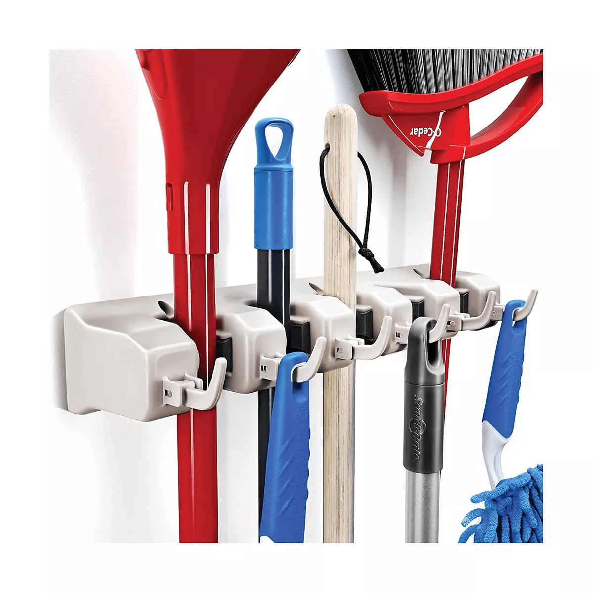 1-2 Pack Broom and Mop Holder Rack - Garage Storage System - Garden Tool Organizer with 5 Slots, 6 Hooks, 7.5Lbs Capacity per Slot off - Homeitusa - Image 9