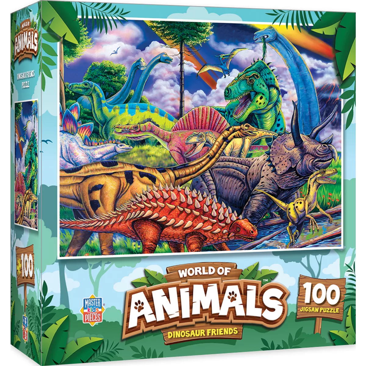 Masterpieces 100 Piece Puzzle for Kids - Dinosaur Friends - 11.5"X15" - Image 2
