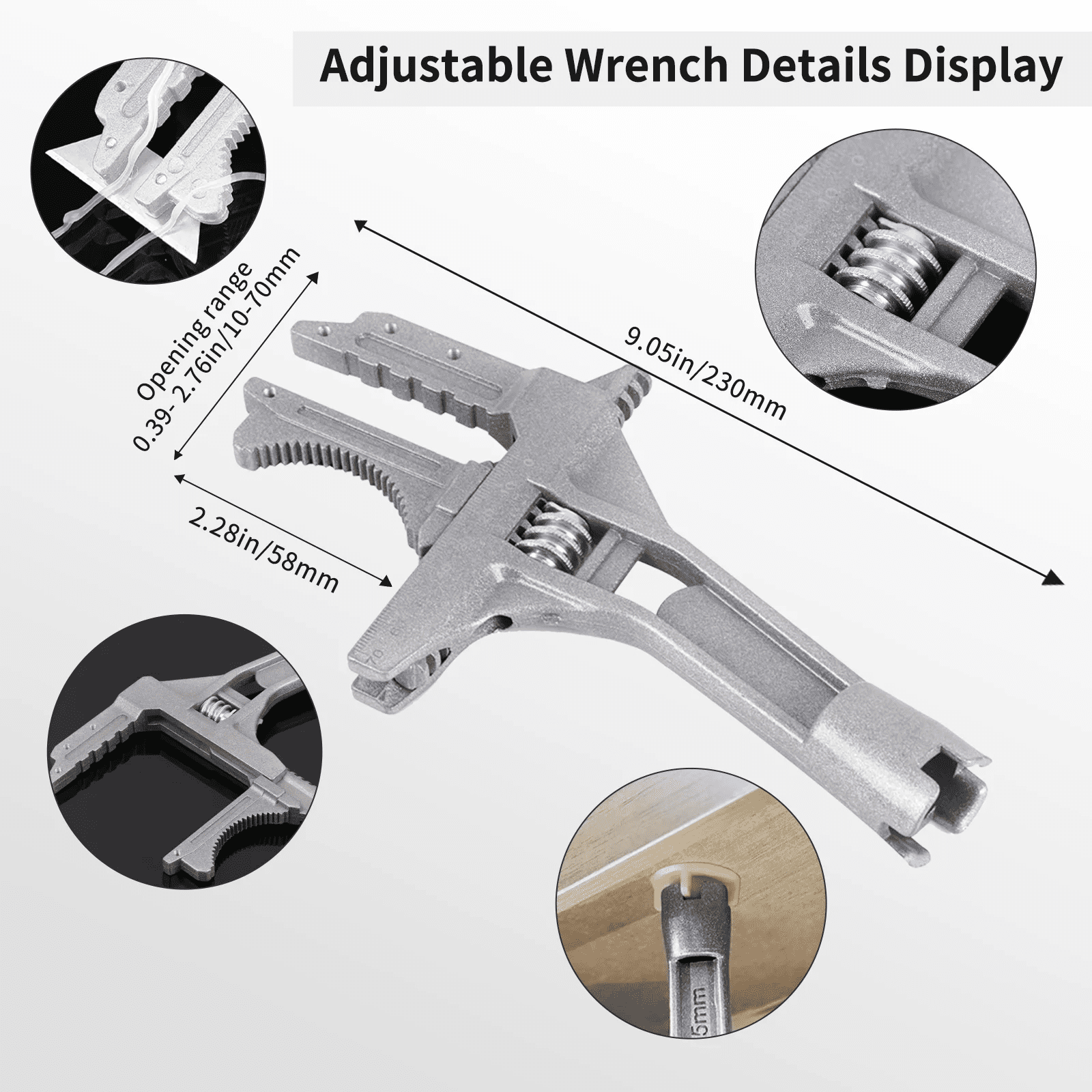 6-Piece Sink Wrench Set, 8-In-1 Sink and Bathroom Faucet Wrench, Adjustable Wrench with Wide Jaws and Short Handle, 10-70 Mm, Universal Plumbing Tool, Suitable for Sink Basins, Pipes, and Nut Removal - Image 5