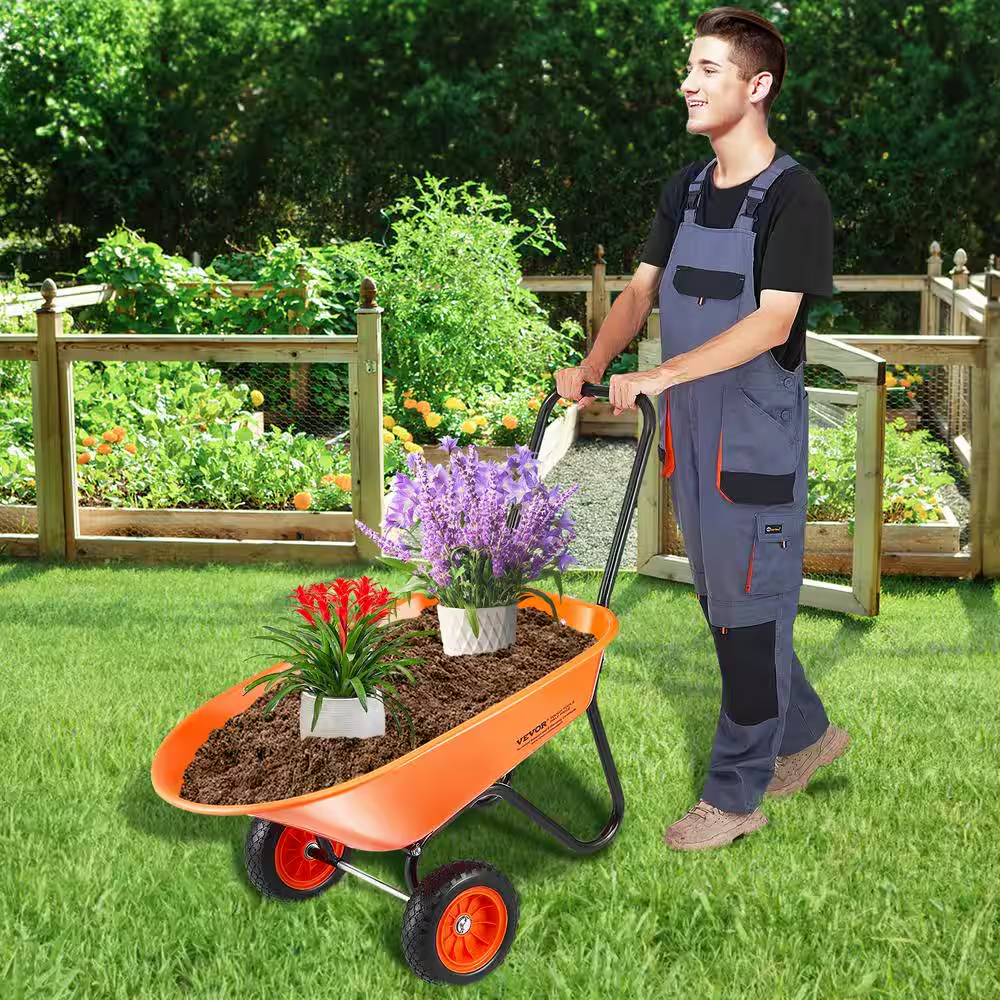 Wheelbarrow Cart, 5 Cu. Ft. Load and 397 Lbs. Capacity, 2-Wheels Garden Dump Garden Wagon with Handle 10 In. Plastic - Image 8