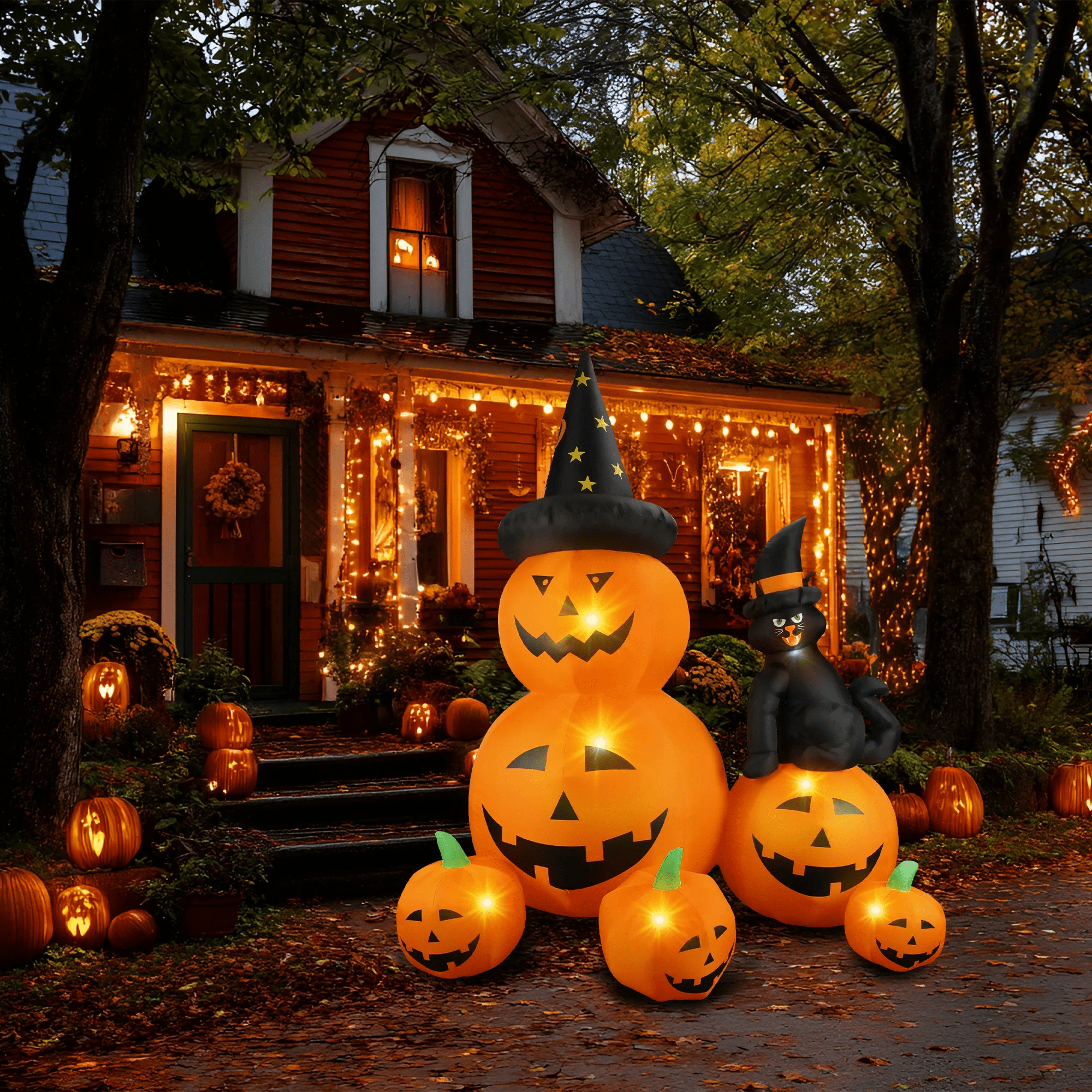 6 FT Halloween Inflatable Pumpkin Halloween Inflatable Pumpkins and Cat Outdoor Yard Decoration Build-In 7 LED White Lights - Image 3