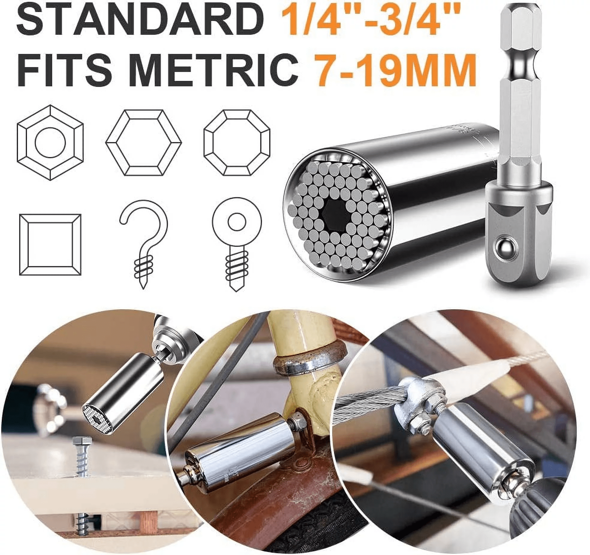 Super Universal Socket Tools Gifts for Men,Christmas Stocking Stuffers for Men Socket Set with Power Drill Adapter(7-19Mm) for Men Birthday Gifts for Dad Women Husband - Image 6