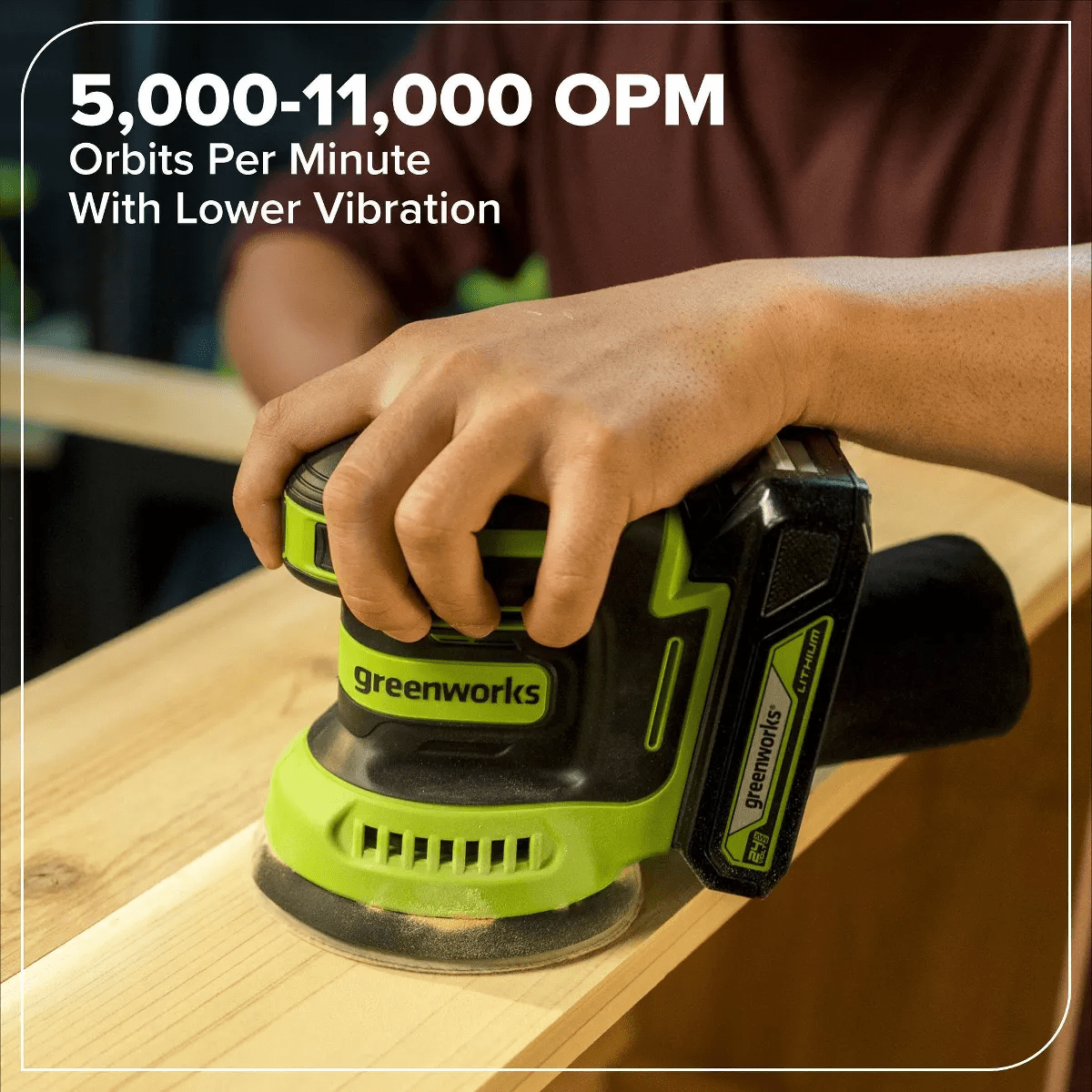 Greenworks POWERALL 24V Cordless 5In Orbital Sander with 2Ah Battery and Charger - Image 3