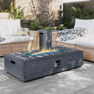 56 In. Rectangular Outdoor Magnesium Oxide Fire Pit Table with Gas Tank Cover, Wind Guard, Dark Gray