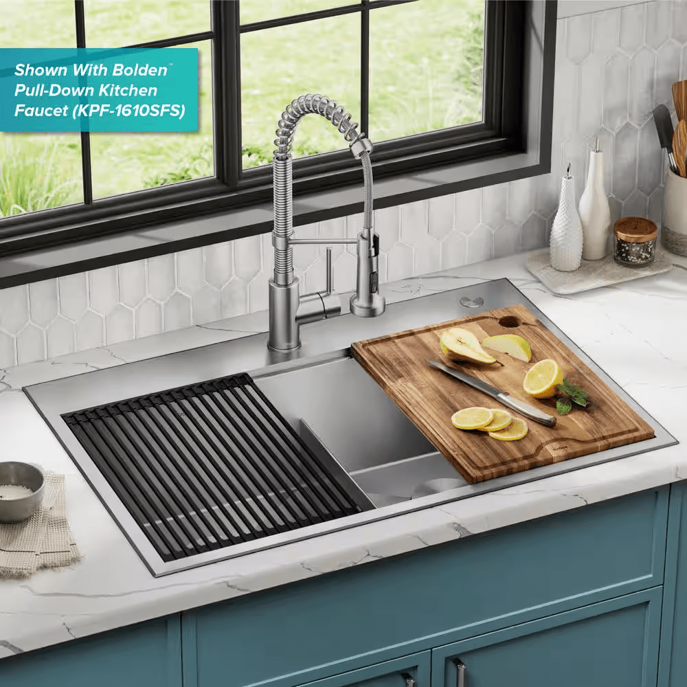 Loften 33 In. Drop-In/Undermount Double Bowl 18 Gauge Stainless Steel Kitchen Workstation Sink with Accessories - Image 3