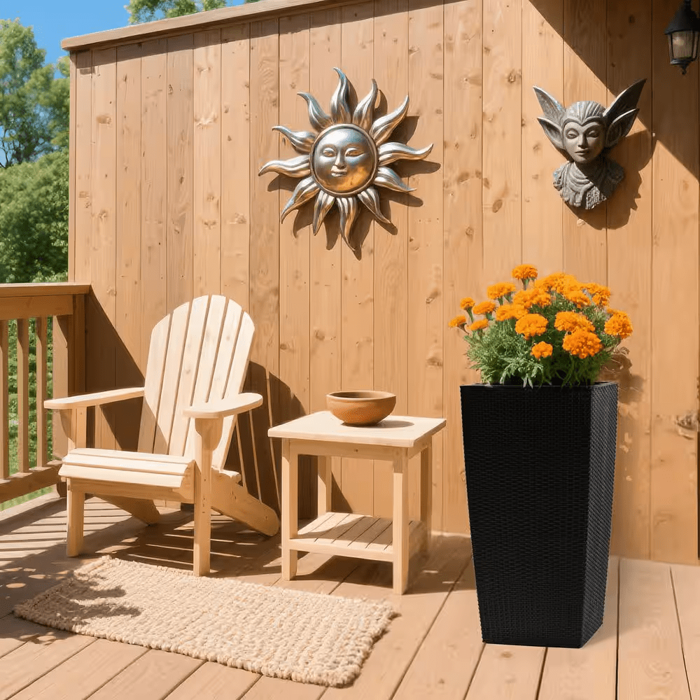 Large 30.12 In. H Black Faux Rattan Outdoor Flower Pot with Self-Watering Drainage Holes&Inner Trays, Plastic Planter - Image 4