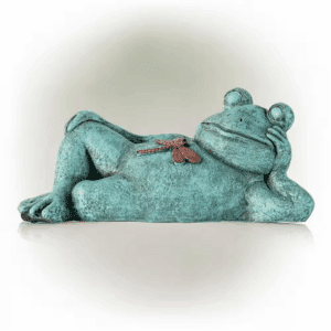 7 In. Tall Indoor/Outdoor Sleeping Frog with Dragonfly Garden Statue Decoration