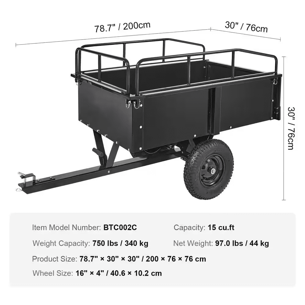 750 Lbs. 15 Cu. Ft. Eavy Duty ATV Trailer Steel Dump Cart Garden Cart Garden Utility Trailer Blade Span - Image 7