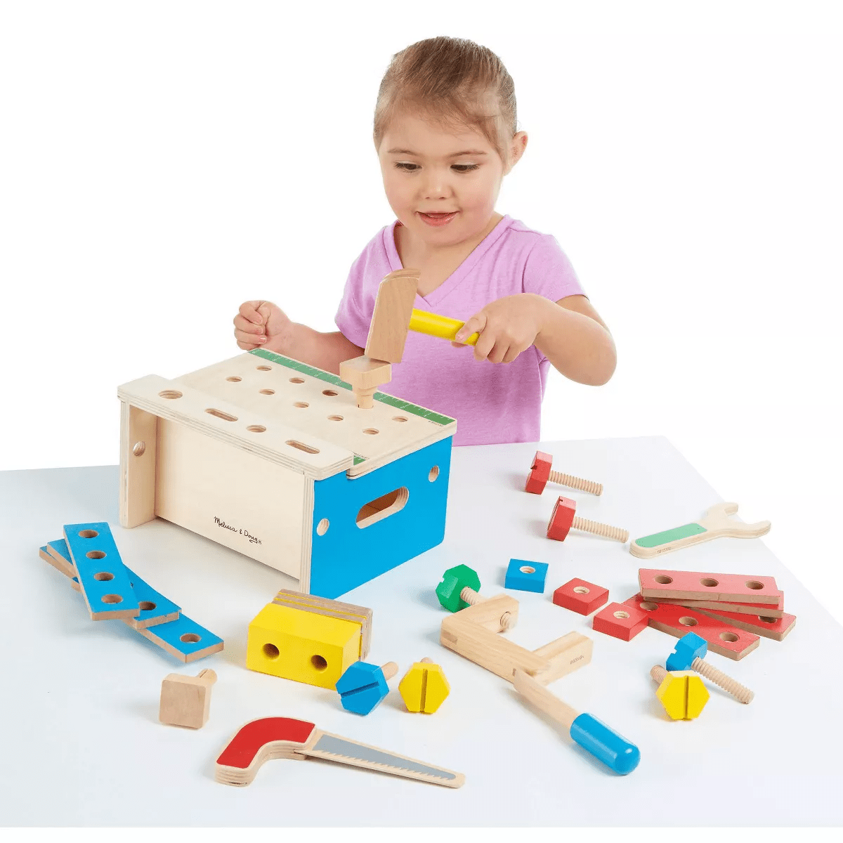 Melissa & Doug Hammer and Saw Tool Bench - Wooden Building Set - 32Pc - Image 8