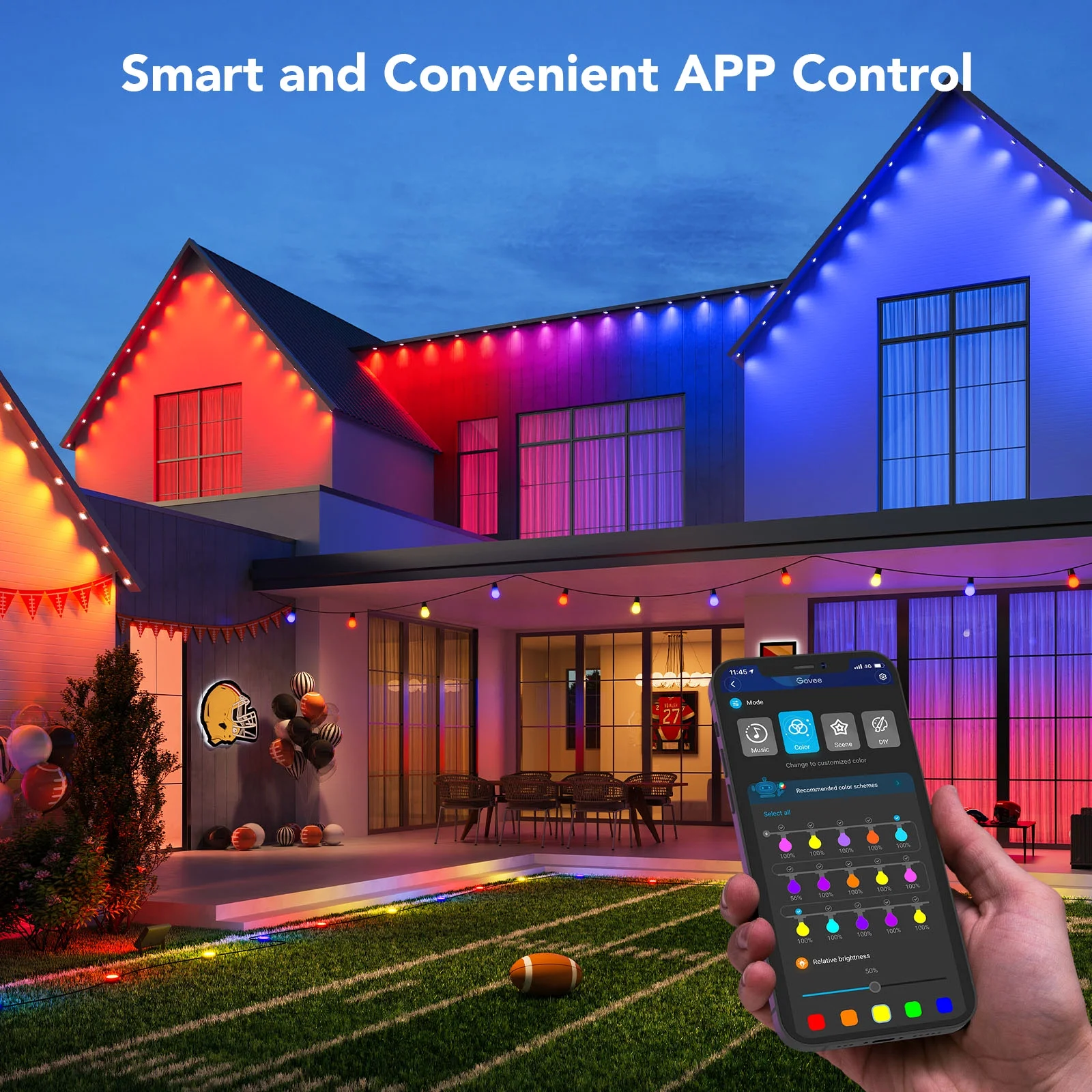 50Ft RGBIC Smart Black Permanent Outdoor LED Strip Lights with 36 Lights, Color-Changing, IP67 Waterproof, Wifi + Bluetooth, Patio, Garden Decor, Holiday Lighting - Image 4