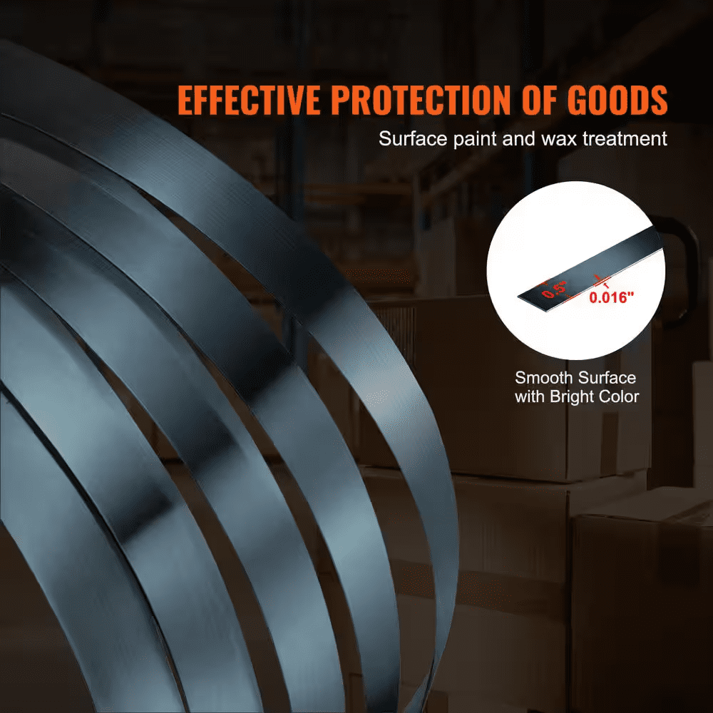 Packaging Steel Strapping Roll, 330 Ft. Length X 1/2 In. Width X 0.016 In. Thickness, 1,100 Lbs. Break Strength, Black - Image 4