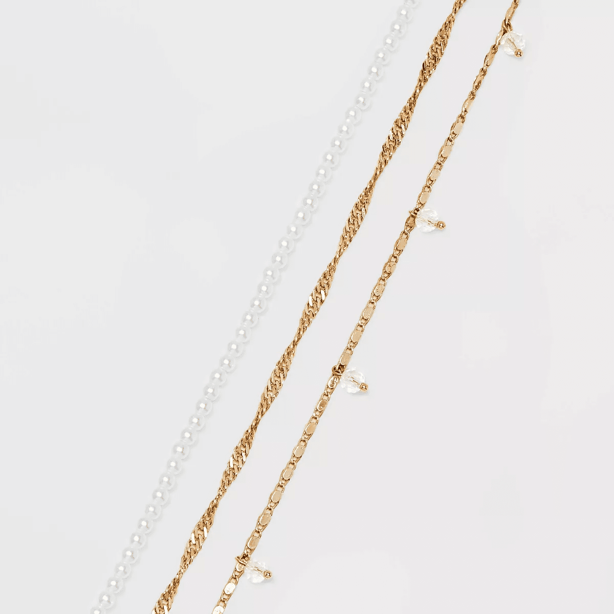 Pearl Drop Beaded Chain Anklet Set 3Pc - a New Day™ Gold: Lobster Claw Clasp, Brass Material, 9.5" Length, Multi-Strand - Image 2