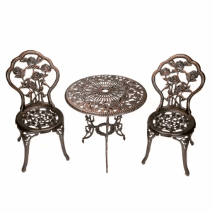 Rose 3-Piece Cast Metal Bistro Set with Cast Aluminum Top Table and 2 Chairs
