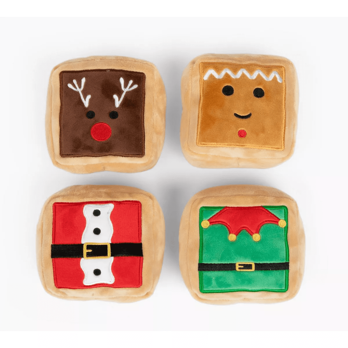 Midlee Gift Box Christmas Squares Sugar Cookie Plush Dog Toy-Reindeer, Gingerbread Man, Santa, Elf - Image 2